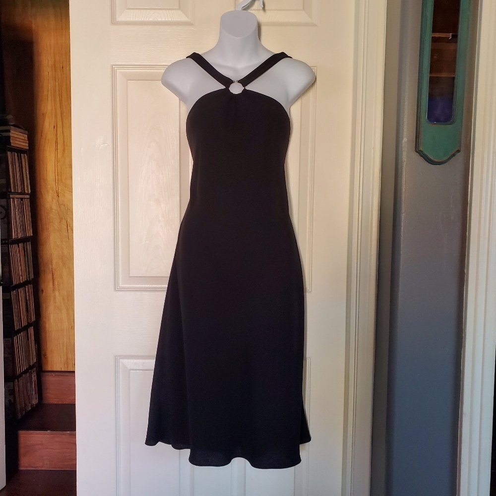 Evan Picone Grecian Evening Formal Halter Midi Dress Black Sleeveless Size 12